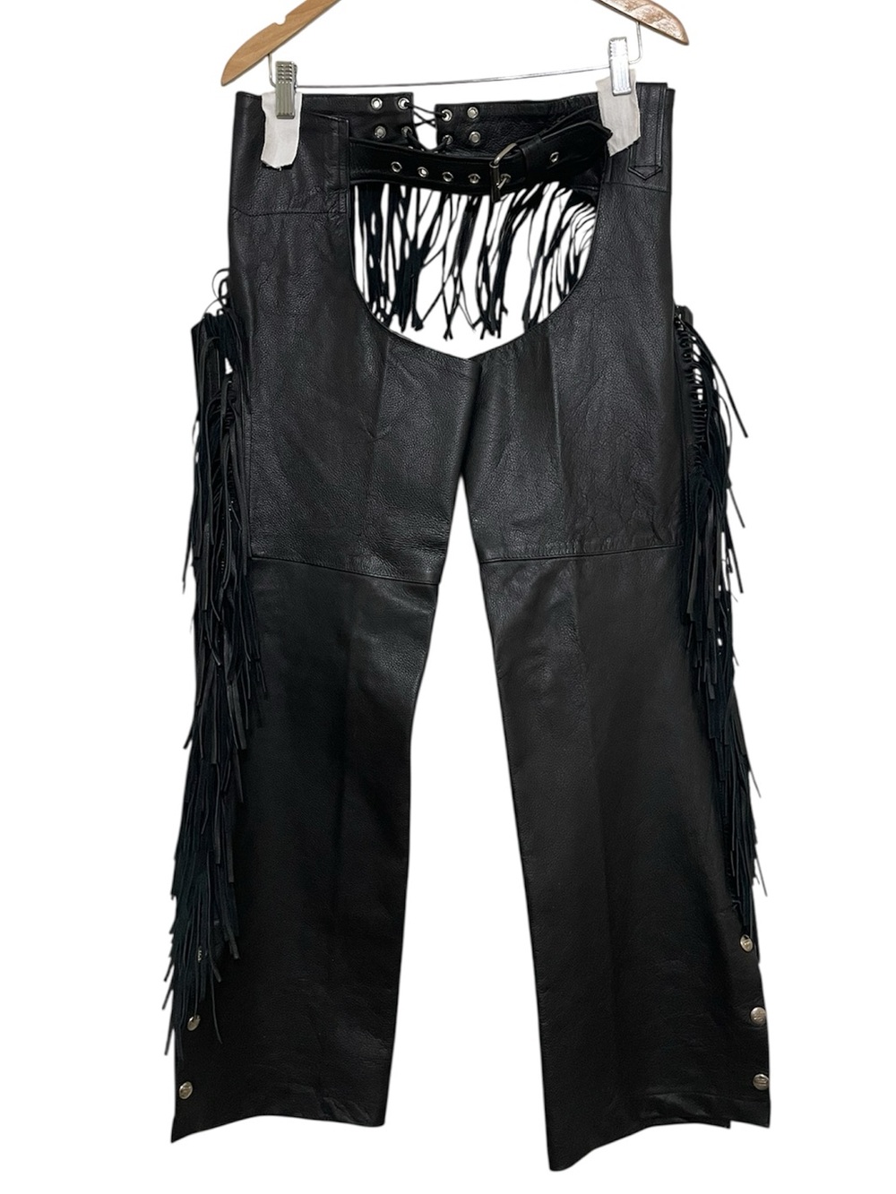Womens Black Leather Fringe Chaps Interstate Leather Sz Medium